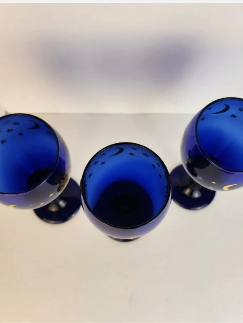 Libbey Cobalt Blue Wine Glasses with Gold Sun and Star Motif
